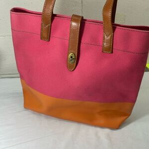 Fossil Large Pink and Orange Tote Bag with Leather trim